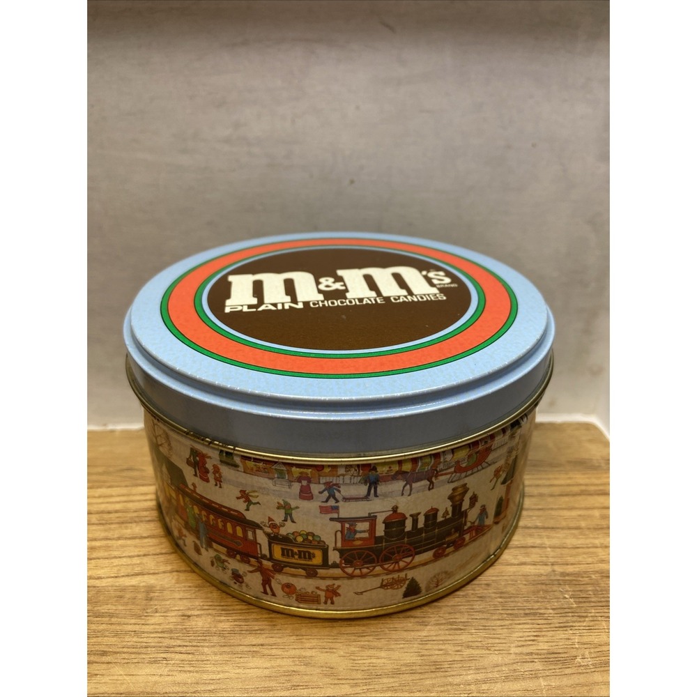 Vintage 1980's M&M's Candy Container with Lid Empty Collectible Tin